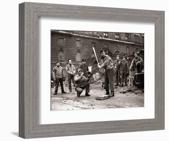 15 American Soldiers Playing Baseball Amid the Ruins of Liverpool, England 1943--Framed Photographic Print