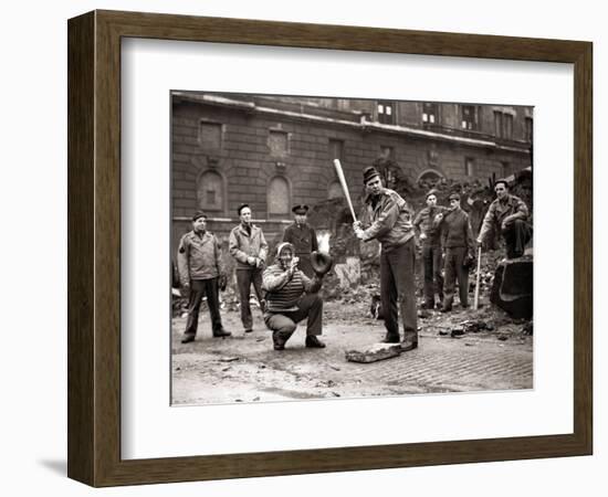 15 American Soldiers Playing Baseball Amid the Ruins of Liverpool, England 1943--Framed Photographic Print