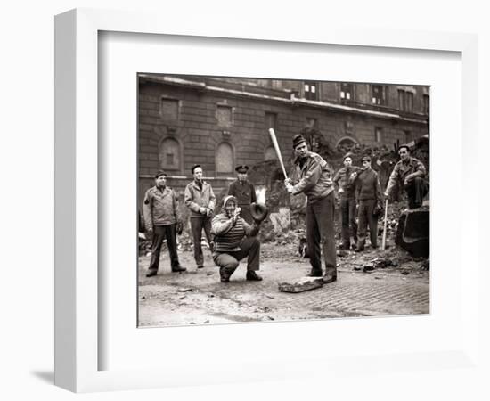 15 American Soldiers Playing Baseball Amid the Ruins of Liverpool, England 1943-null-Framed Photographic Print