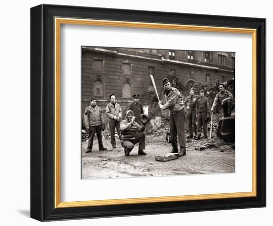 15 American Soldiers Playing Baseball Amid the Ruins of Liverpool, England 1943--Framed Photographic Print