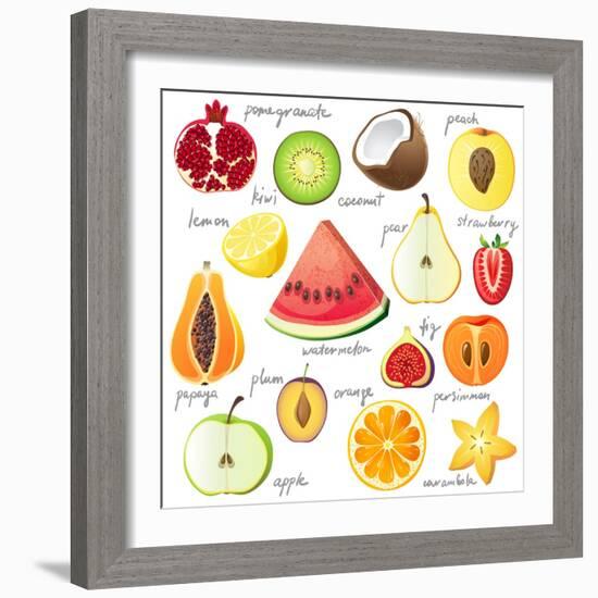 15 Bright Fruit Pieces-mart_m-Framed Art Print