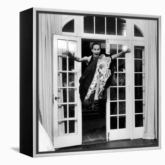 15 Year Old Girl Making a Flying Entrance Into a Party For 15 Year Olds-Yale Joel-Framed Premier Image Canvas