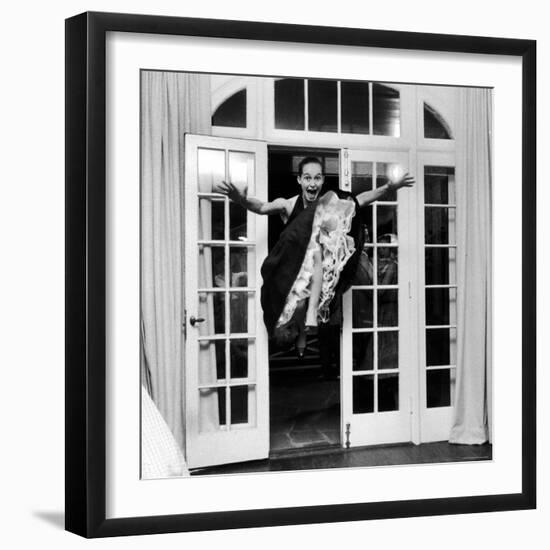 15 Year Old Girl Making a Flying Entrance Into a Party For 15 Year Olds-Yale Joel-Framed Photographic Print