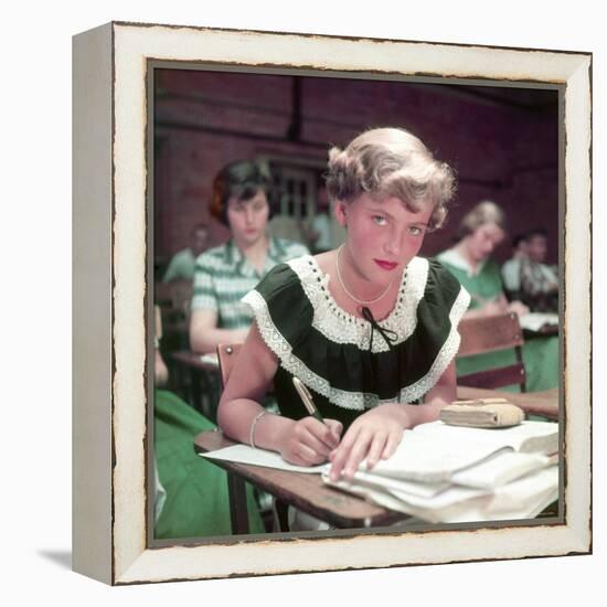 15 Year Old High School Student Rue Lawrence in Class at New Trier High School Outside Chicago-Alfred Eisenstaedt-Framed Premier Image Canvas