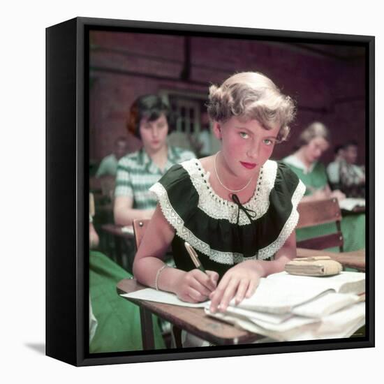 15 Year Old High School Student Rue Lawrence in Class at New Trier High School Outside Chicago-Alfred Eisenstaedt-Framed Premier Image Canvas