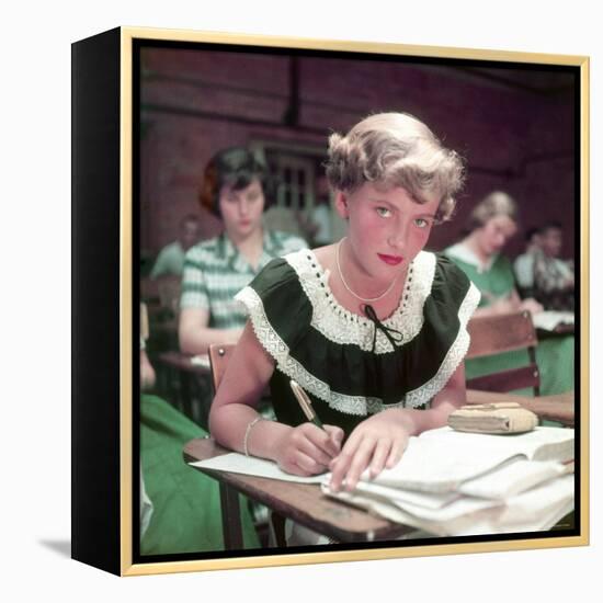 15 Year Old High School Student Rue Lawrence in Class at New Trier High School Outside Chicago-Alfred Eisenstaedt-Framed Premier Image Canvas