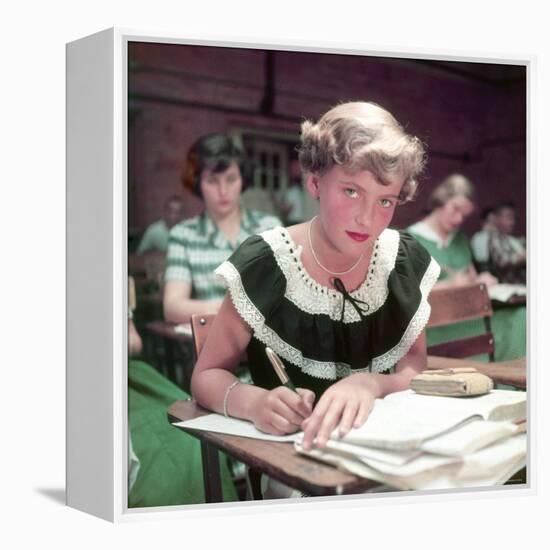 15 Year Old High School Student Rue Lawrence in Class at New Trier High School Outside Chicago-Alfred Eisenstaedt-Framed Premier Image Canvas