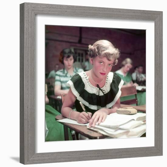 15 Year Old High School Student Rue Lawrence in Class at New Trier High School Outside Chicago-Alfred Eisenstaedt-Framed Photographic Print