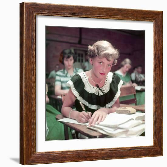 15 Year Old High School Student Rue Lawrence in Class at New Trier High School Outside Chicago-Alfred Eisenstaedt-Framed Photographic Print