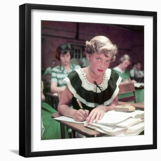 15 Year Old High School Student Rue Lawrence in Class at New Trier High School Outside Chicago-Alfred Eisenstaedt-Framed Photographic Print