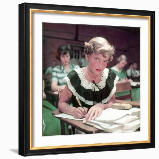 15 Year Old High School Student Rue Lawrence in Class at New Trier High School Outside Chicago-Alfred Eisenstaedt-Framed Photographic Print