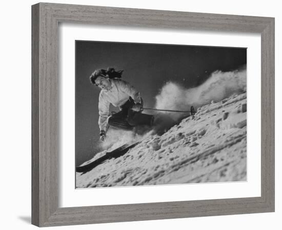 15-Year Old Skiing Prodigy Andrea Mead Lawrence Practicing for Winter Olympics-null-Framed Photographic Print