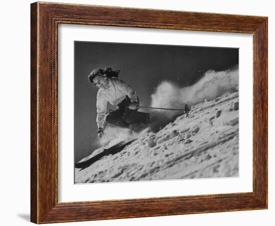 15-Year Old Skiing Prodigy Andrea Mead Lawrence Practicing for Winter Olympics-null-Framed Photographic Print