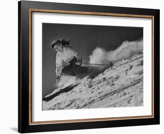 15-Year Old Skiing Prodigy Andrea Mead Lawrence Practicing for Winter Olympics-null-Framed Photographic Print