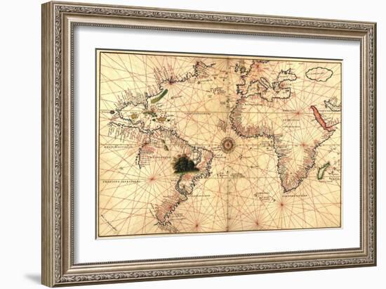 1544 Nautical Map of the Atlantic Ocean-null-Framed Art Print