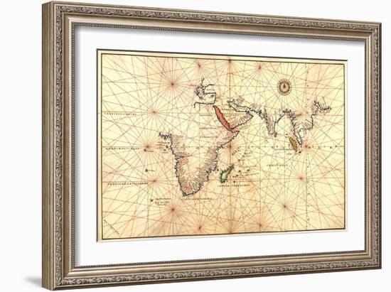 1544 Nautical Map of the Indian Ocean with Terra Incognito or Unknown Land-null-Framed Art Print