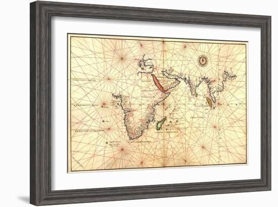 1544 Nautical Map of the Indian Ocean with Terra Incognito or Unknown Land-null-Framed Art Print