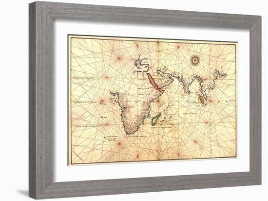 1544 Nautical Map of the Indian Ocean with Terra Incognito or Unknown Land-null-Framed Art Print