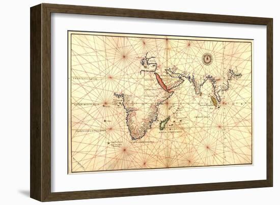 1544 Nautical Map of the Indian Ocean with Terra Incognito or Unknown Land-null-Framed Art Print