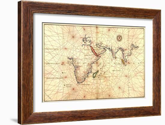 1544 Nautical Map of the Indian Ocean with Terra Incognito or Unknown Land-null-Framed Art Print