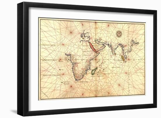 1544 Nautical Map of the Indian Ocean with Terra Incognito or Unknown Land-null-Framed Art Print