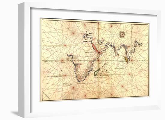 1544 Nautical Map of the Indian Ocean with Terra Incognito or Unknown Land-null-Framed Art Print