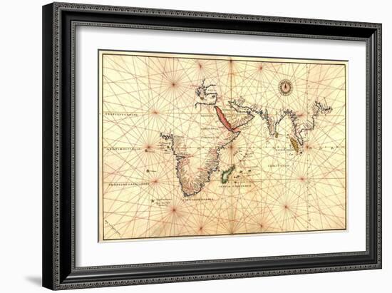 1544 Nautical Map of the Indian Ocean with Terra Incognito or Unknown Land-null-Framed Art Print