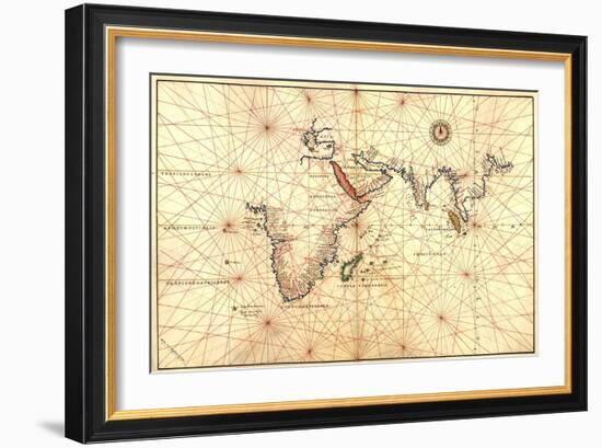 1544 Nautical Map of the Indian Ocean with Terra Incognito or Unknown Land-null-Framed Art Print