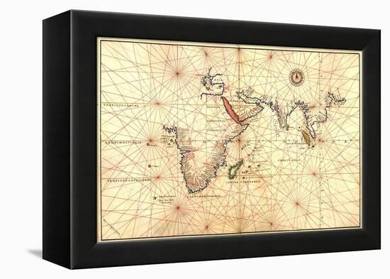 1544 Nautical Map of the Indian Ocean with Terra Incognito or Unknown Land-null-Framed Stretched Canvas