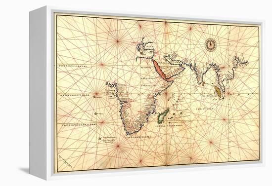 1544 Nautical Map of the Indian Ocean with Terra Incognito or Unknown Land-null-Framed Stretched Canvas