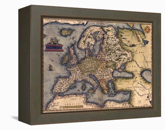 1570 Map of Europe. from Abraham Ortelius' Atlas, Theatrvm Orbis Terrarvm-null-Framed Stretched Canvas