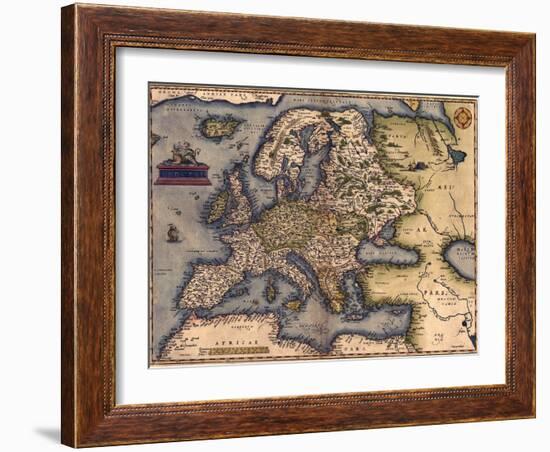 1570 Map of Europe. from Abraham Ortelius' Atlas, Theatrvm Orbis Terrarvm-null-Framed Art Print