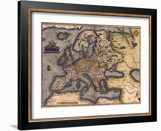 1570 Map of Europe. from Abraham Ortelius' Atlas, Theatrvm Orbis Terrarvm-null-Framed Art Print