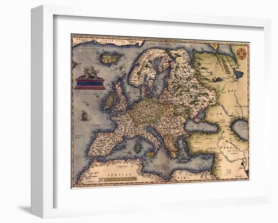 1570 Map of Europe. from Abraham Ortelius' Atlas, Theatrvm Orbis Terrarvm-null-Framed Art Print