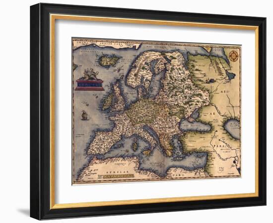 1570 Map of Europe. from Abraham Ortelius' Atlas, Theatrvm Orbis Terrarvm-null-Framed Art Print