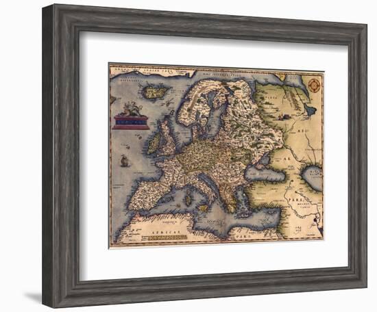 1570 Map of Europe. from Abraham Ortelius' Atlas, Theatrvm Orbis Terrarvm-null-Framed Art Print