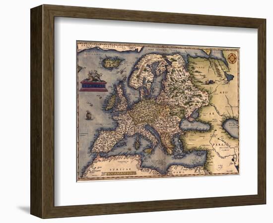 1570 Map of Europe. from Abraham Ortelius' Atlas, Theatrvm Orbis Terrarvm--Framed Art Print