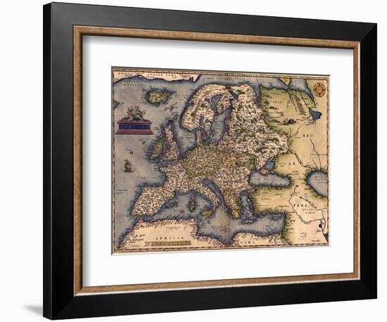 1570 Map of Europe. from Abraham Ortelius' Atlas, Theatrvm Orbis Terrarvm-null-Framed Art Print