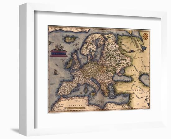 1570 Map of Europe. from Abraham Ortelius' Atlas, Theatrvm Orbis Terrarvm-null-Framed Art Print