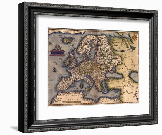 1570 Map of Europe. from Abraham Ortelius' Atlas, Theatrvm Orbis Terrarvm-null-Framed Art Print