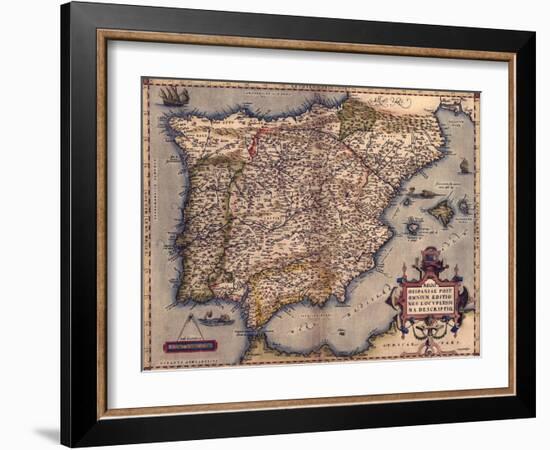 1570 Map of Spain, from Abraham Ortelius' Atlas, Theatrvm Orbis Terrarvm-null-Framed Art Print