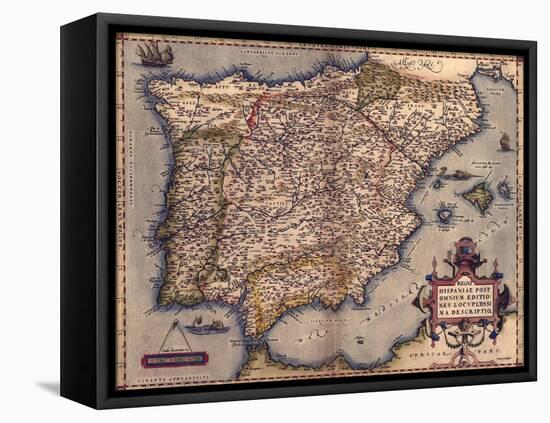 1570 Map of Spain, from Abraham Ortelius' Atlas, Theatrvm Orbis Terrarvm-null-Framed Stretched Canvas