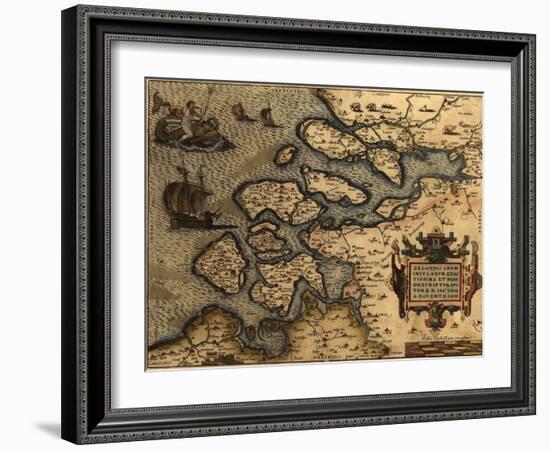 1570 Map of Zeeland. from Abraham Ortelius' Atlas, Theatrvm Orbis Terrarvm-null-Framed Photo