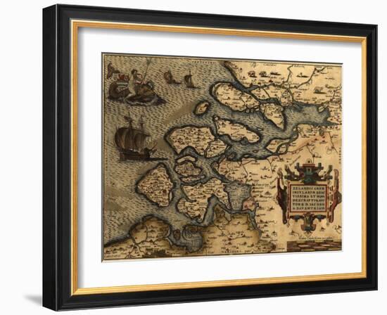 1570 Map of Zeeland. from Abraham Ortelius' Atlas, Theatrvm Orbis Terrarvm-null-Framed Photo