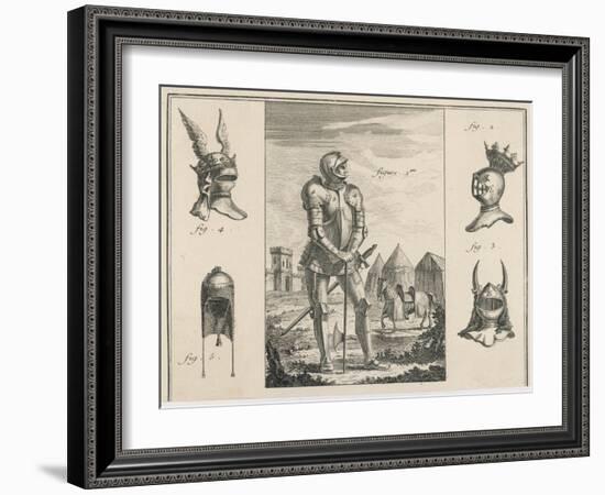 15th Century French Soldier with Full Armour and Various Helmets-Benard-Framed Art Print