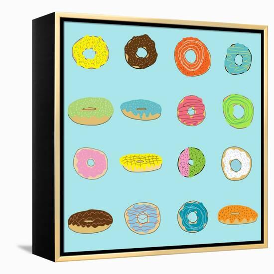 16 Donuts on Aqua-Jan Weiss-Framed Stretched Canvas