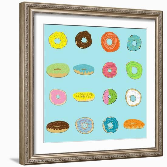 16 Donuts on Aqua-Jan Weiss-Framed Art Print