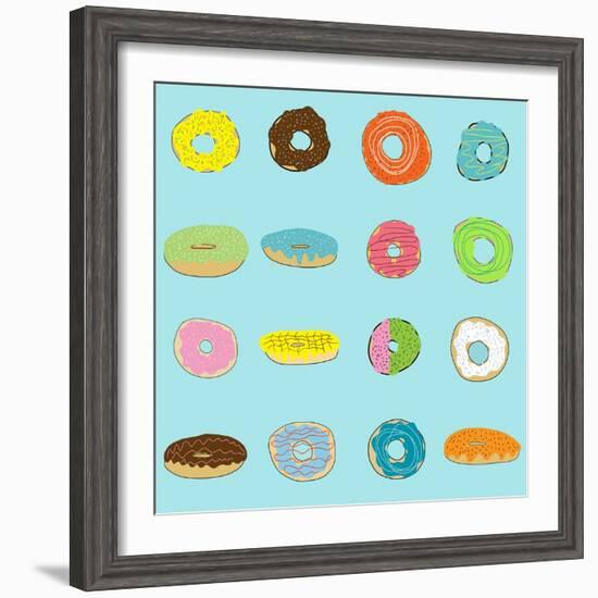 16 Donuts on Aqua-Jan Weiss-Framed Art Print