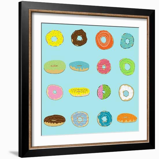 16 Donuts on Aqua-Jan Weiss-Framed Art Print