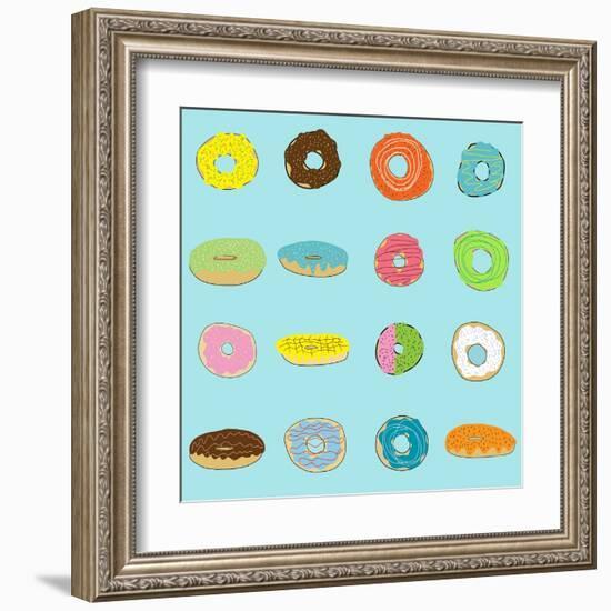 16 Donuts on Aqua-Jan Weiss-Framed Art Print